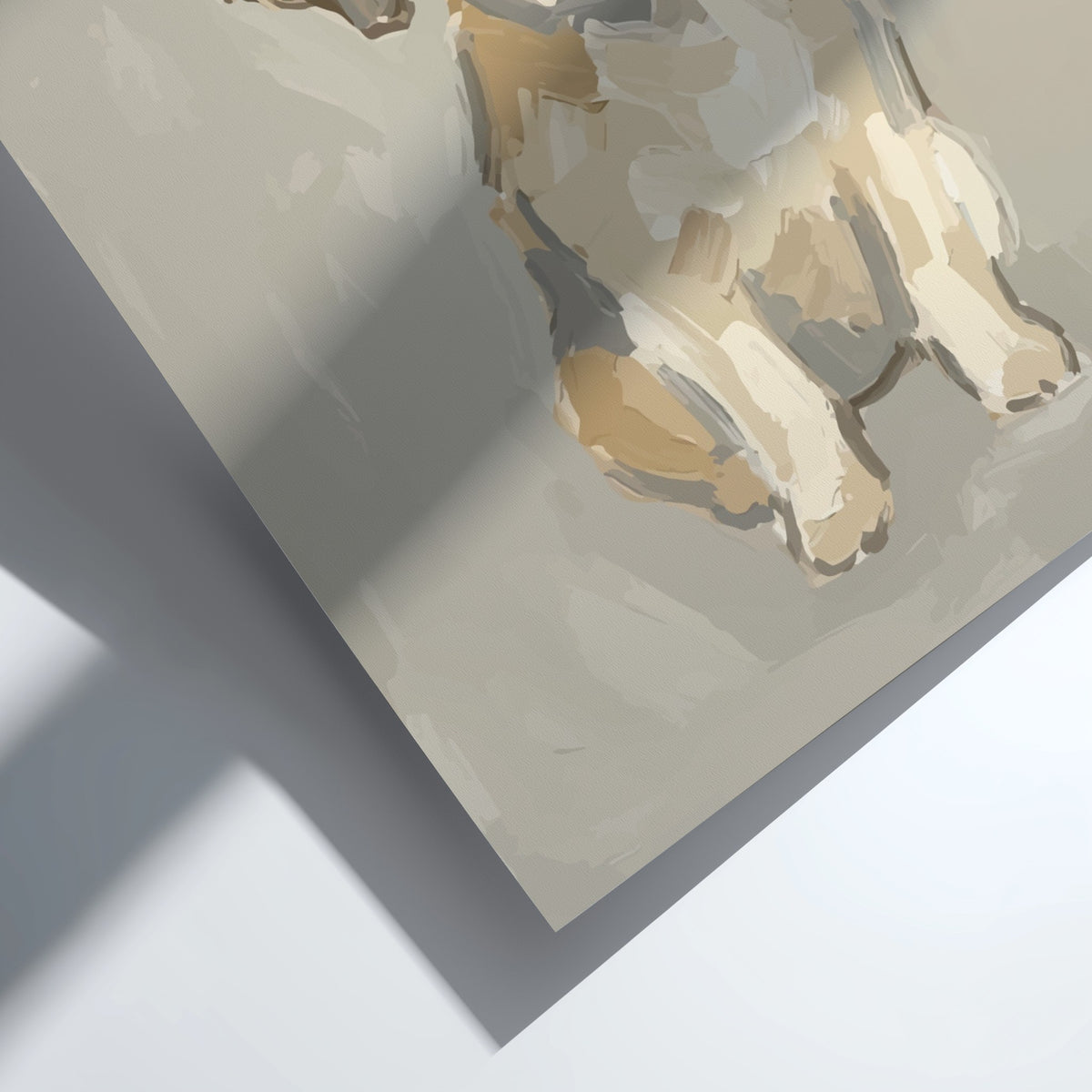 Poster featuring an expressive, painterly portrait of a scruffy terrier in warm neutral tones.
