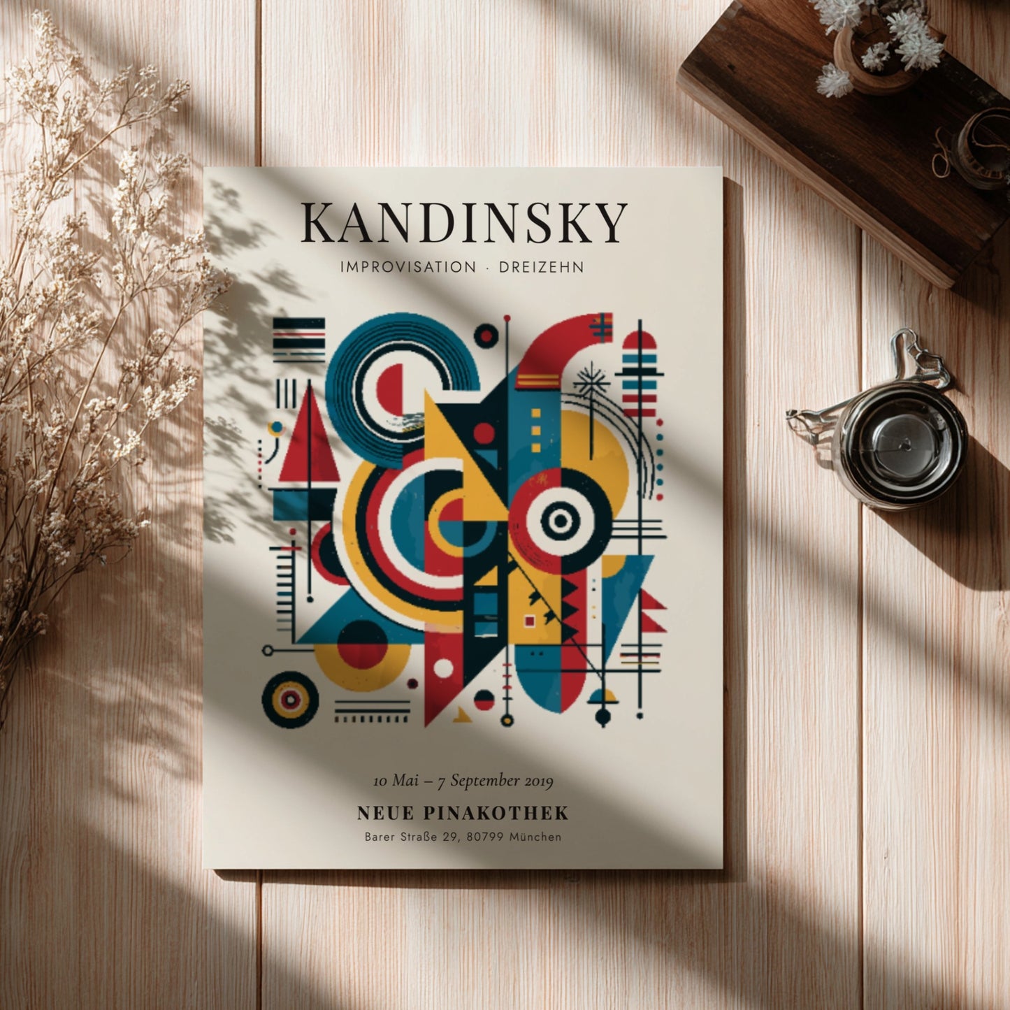 Kandinsky inspired poster with vibrant colors and abstract shapes, perfect for wall decor