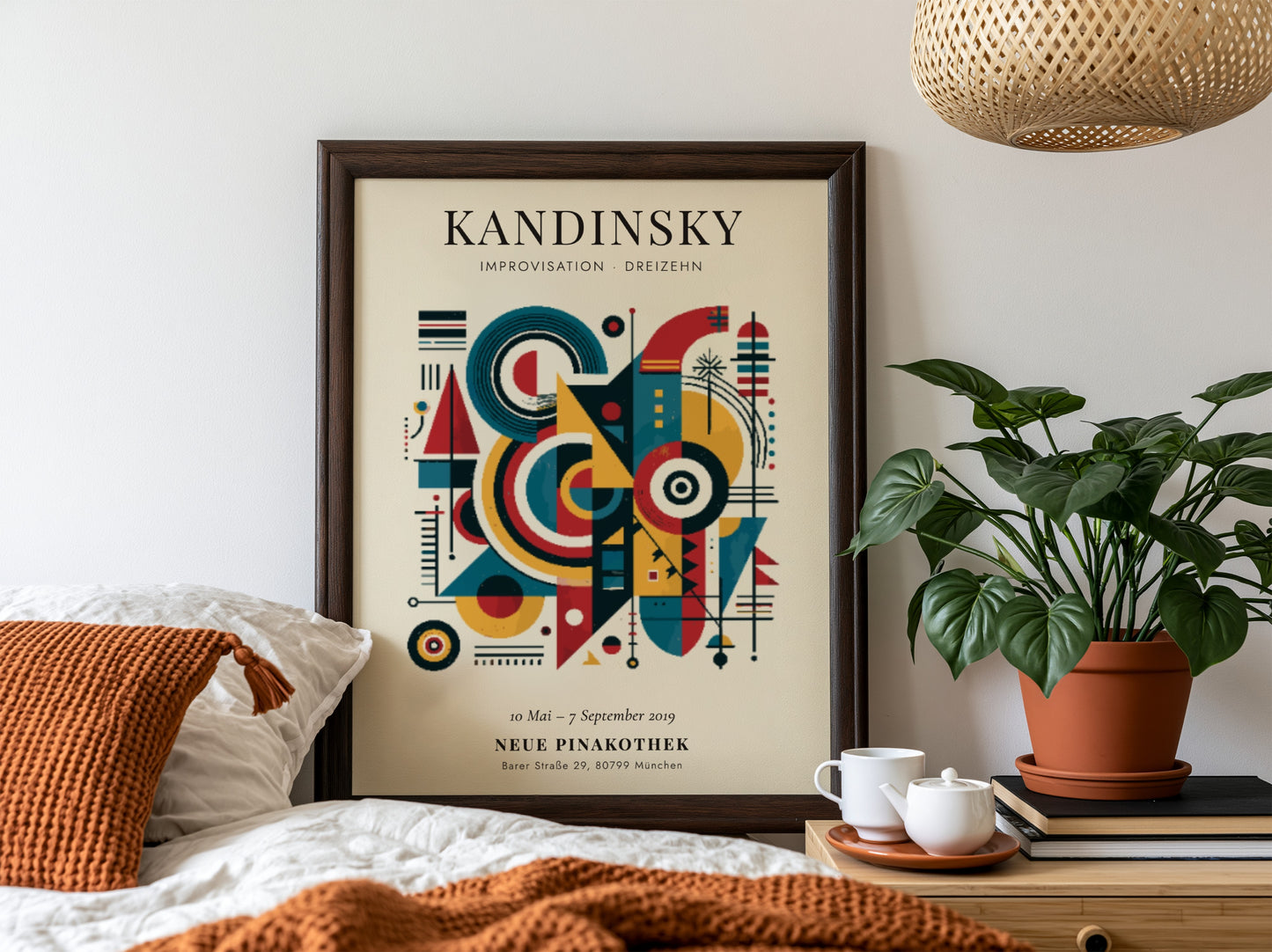 Kandinsky inspired poster with vibrant colors and abstract shapes, perfect for wall decor