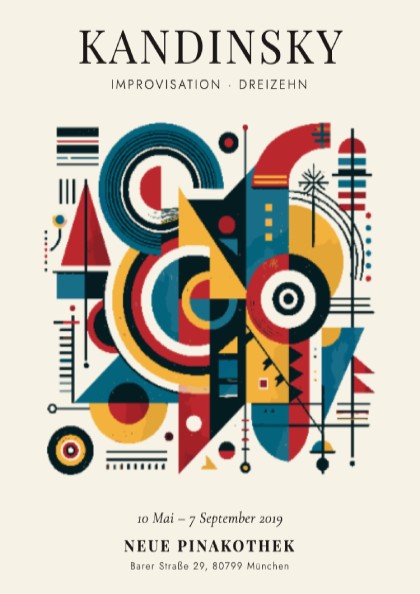 Kandinsky inspired poster with vibrant colors and abstract shapes, perfect for wall decor