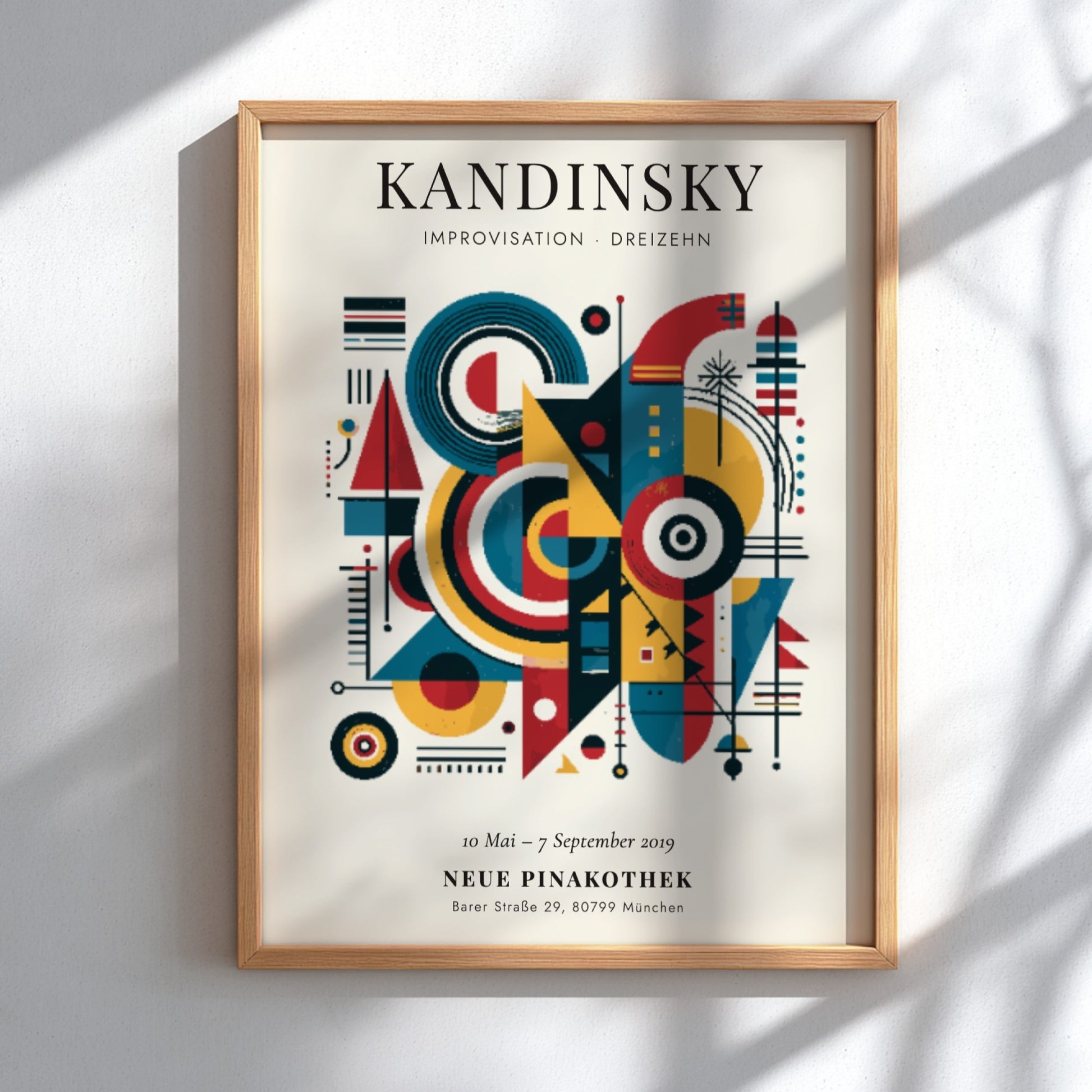 Kandinsky inspired poster with vibrant colors and abstract shapes, perfect for wall decor