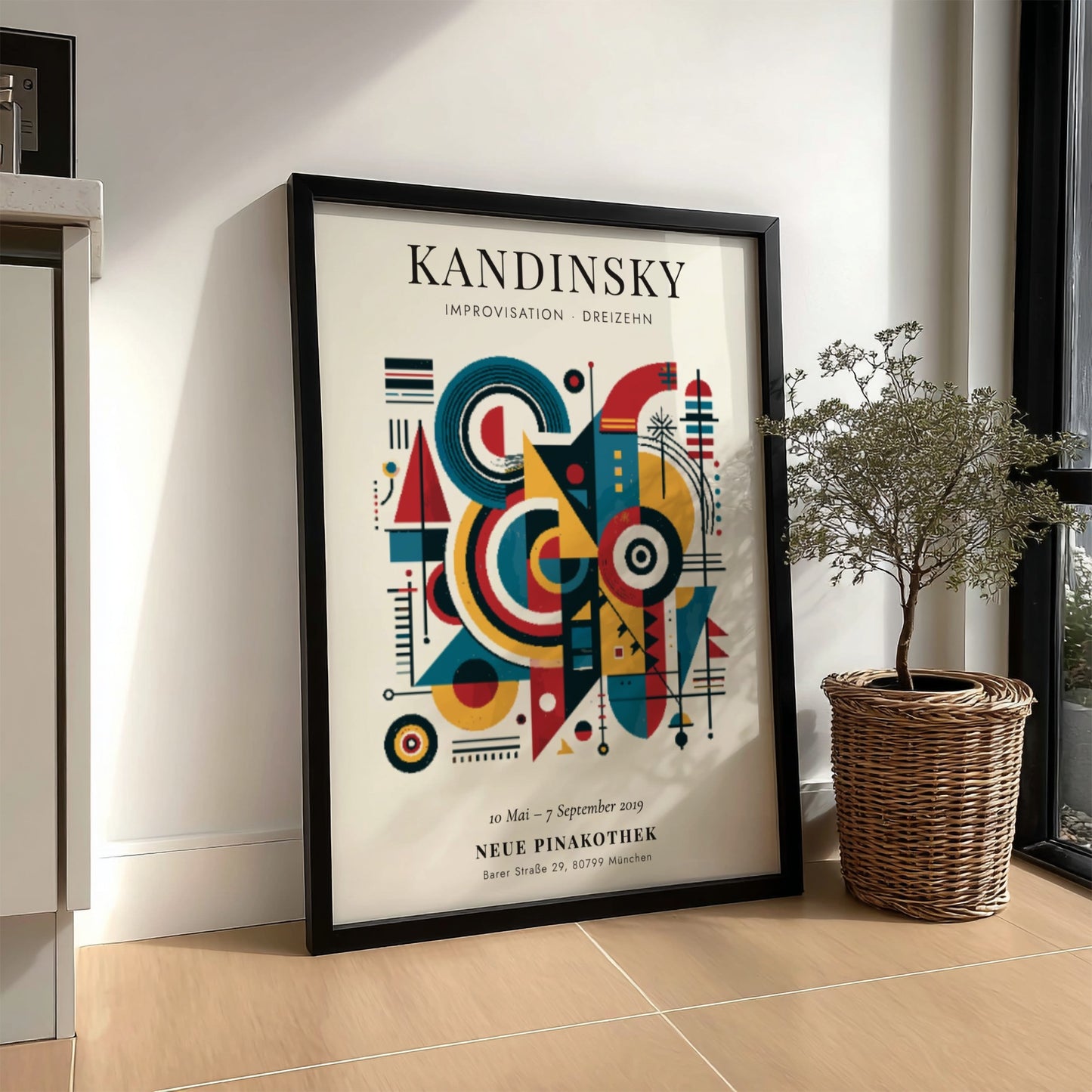 Kandinsky inspired poster with vibrant colors and abstract shapes, perfect for wall decor