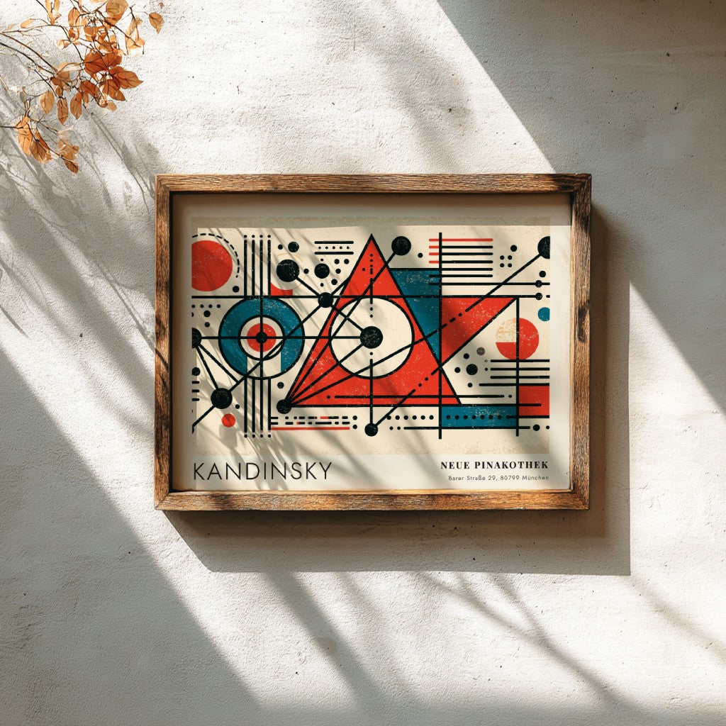 Wall art poster featuring Kandinsky Improvisation Dreizehn with geometric shapes in red and blue.