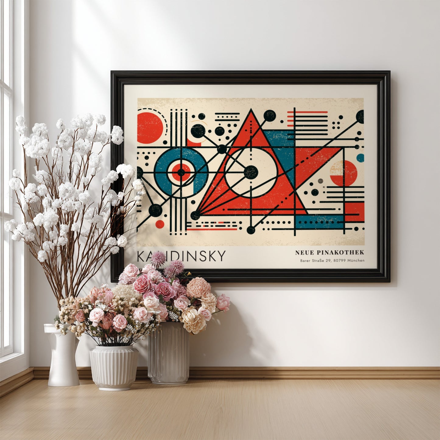 Wall art poster featuring Kandinsky Improvisation Dreizehn with geometric shapes in red and blue.