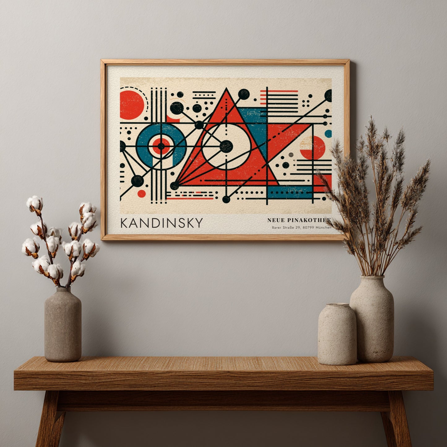 Wall art poster featuring Kandinsky Improvisation Dreizehn with geometric shapes in red and blue.