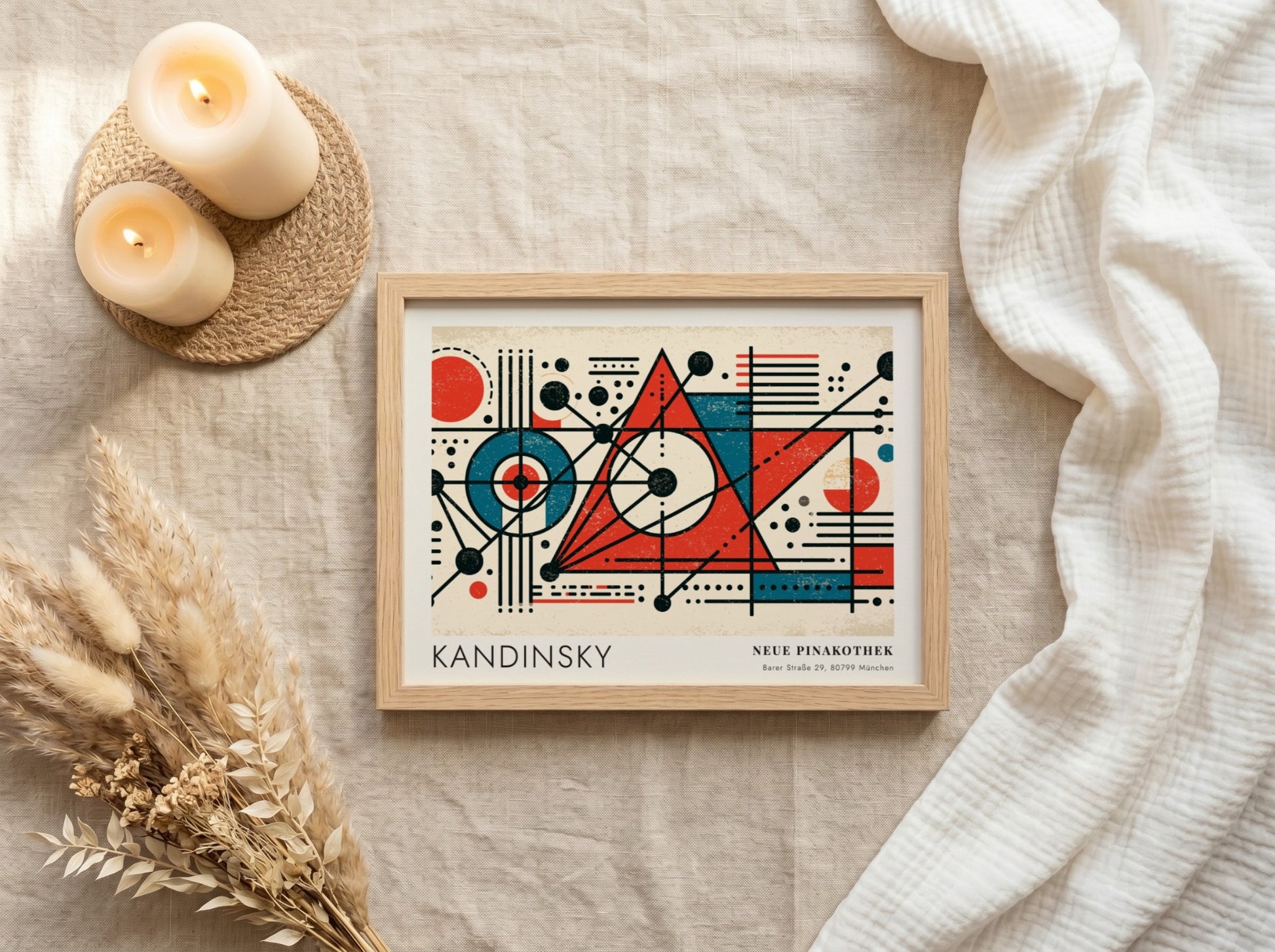 Wall art poster featuring Kandinsky Improvisation Dreizehn with geometric shapes in red and blue.