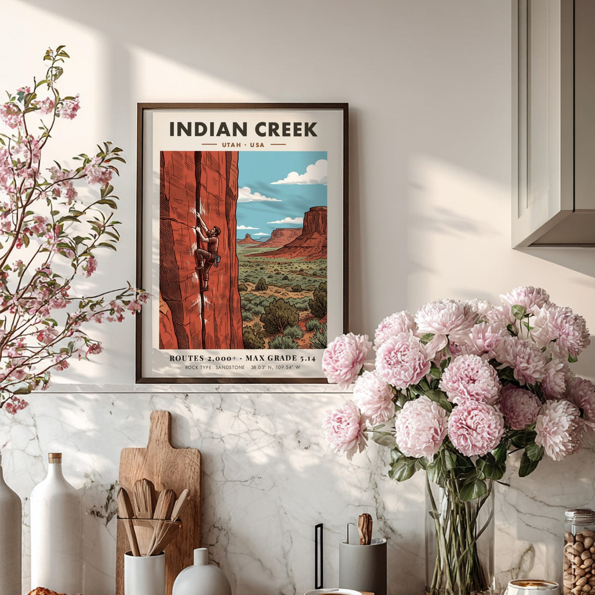 Poster showing a climber on an orange sandstone crack in Indian Creek Utah