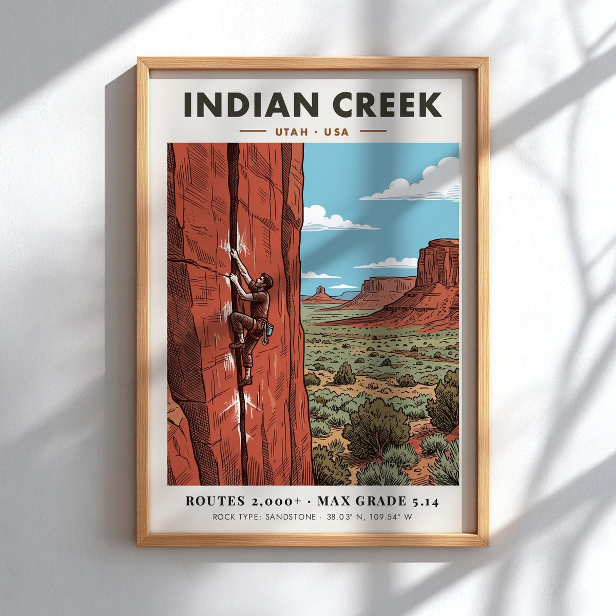Poster showing a climber on an orange sandstone crack in Indian Creek Utah