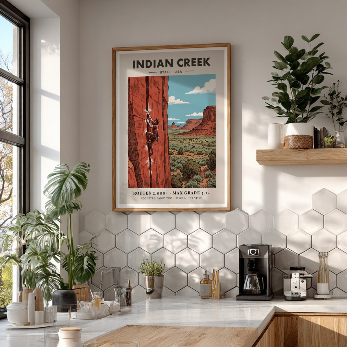 Poster showing a climber on an orange sandstone crack in Indian Creek Utah
