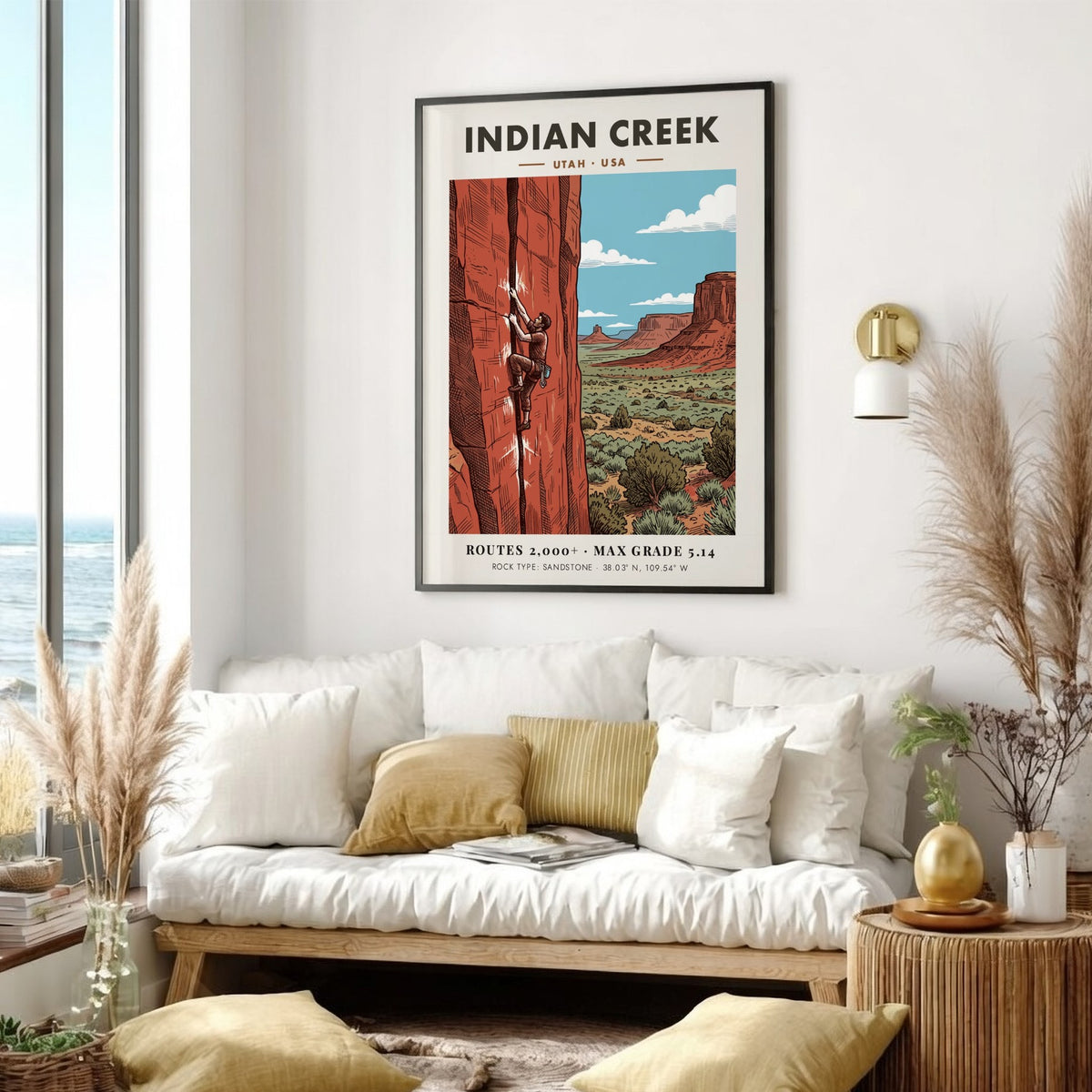 Poster showing a climber on an orange sandstone crack in Indian Creek Utah