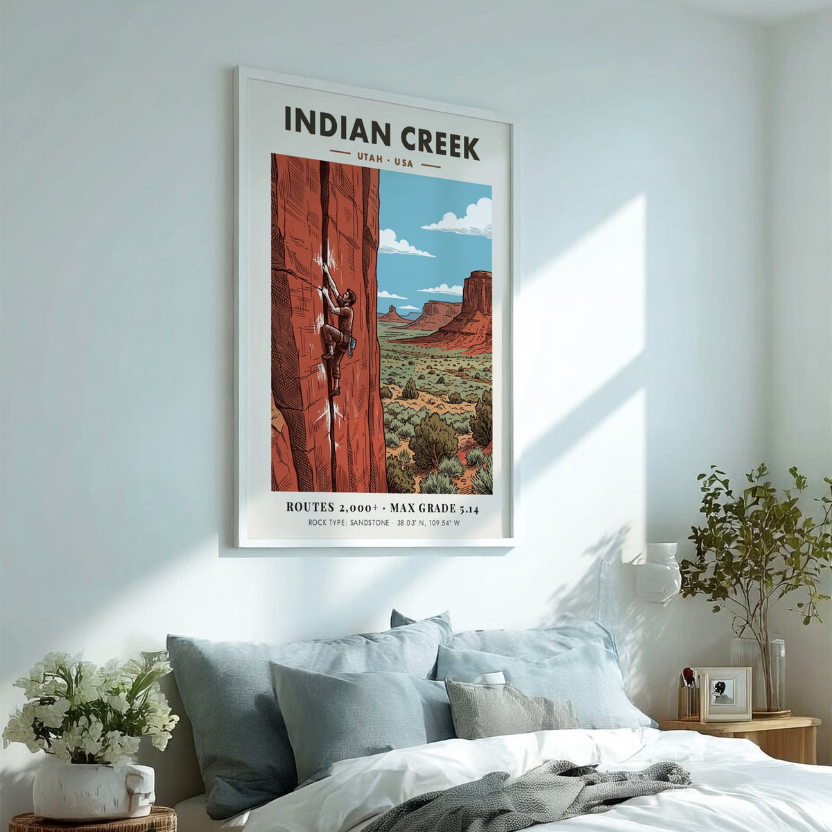 Poster showing a climber on an orange sandstone crack in Indian Creek Utah