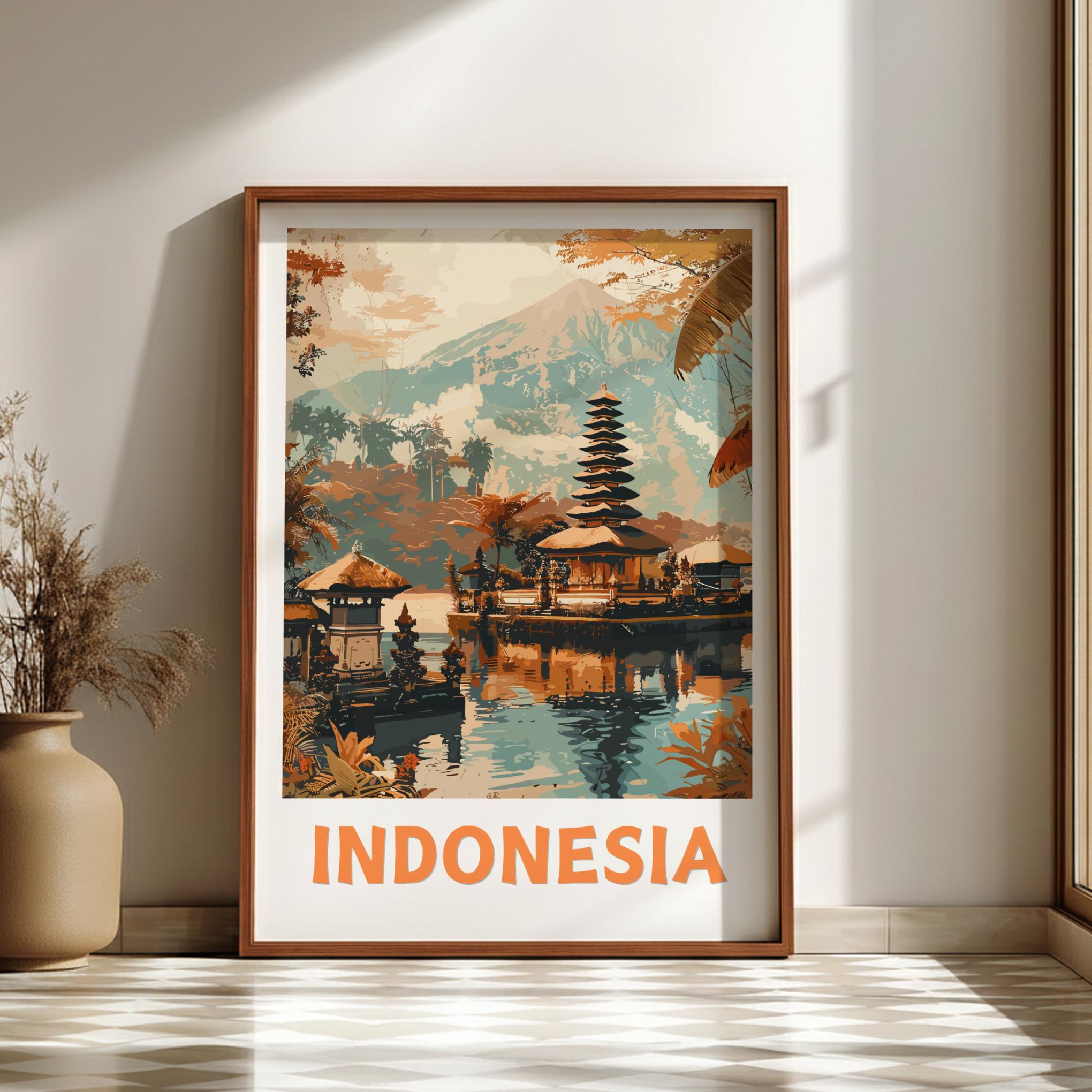 Asian INDONESIA TRAVEL POSTER - TEMPLE ARTWORK