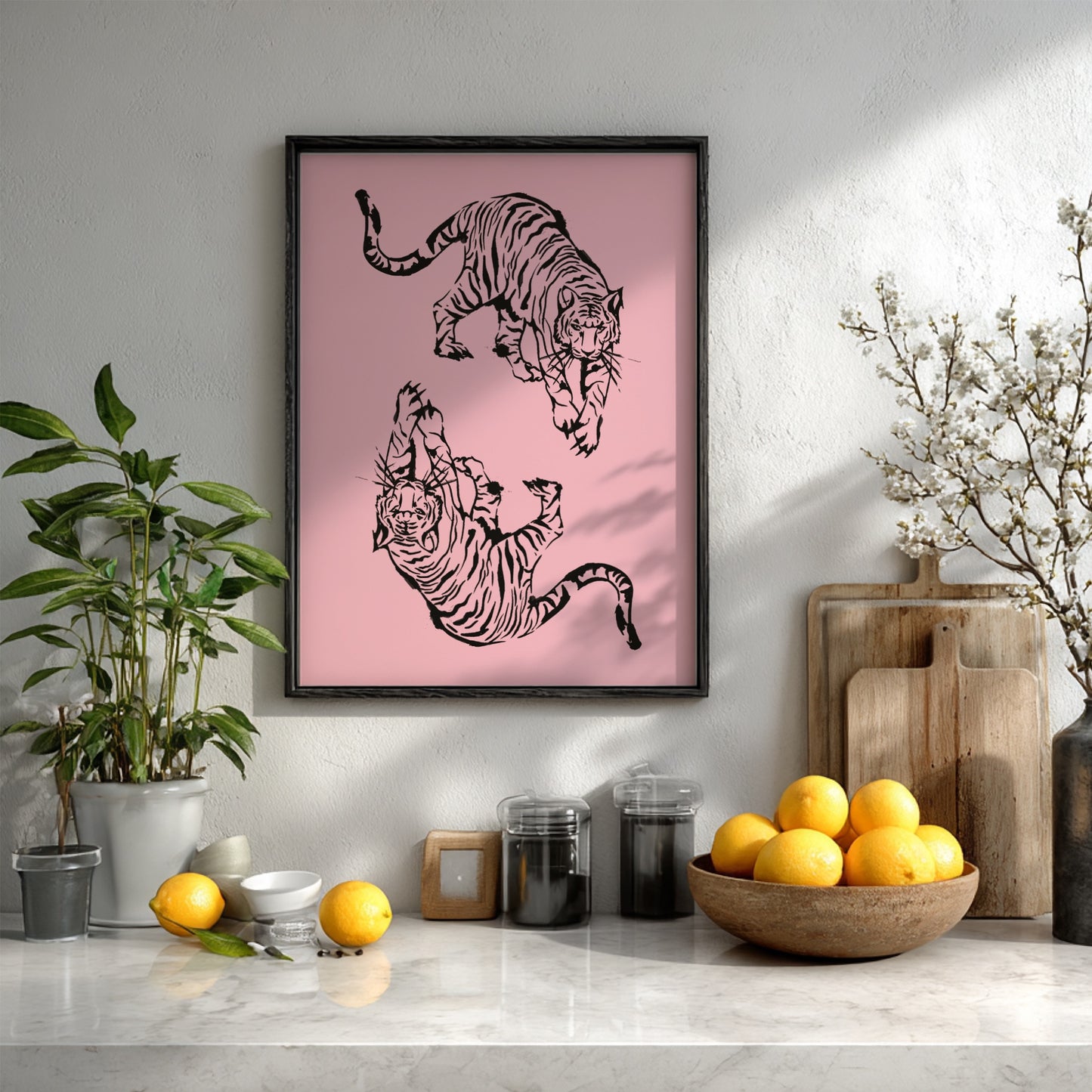 Midnight Predator Modern Art - The Ink Tigers Minimalist Wall Print
