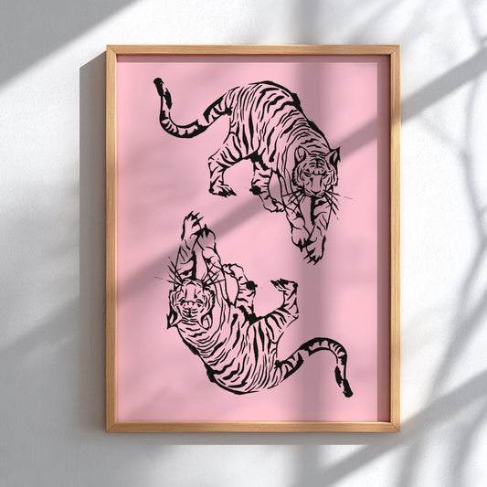 Midnight Predator Modern Art - The Ink Tigers Minimalist Wall Print