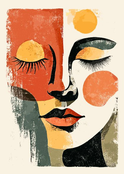 Abstract art of a face with geometric shapes and bold colors