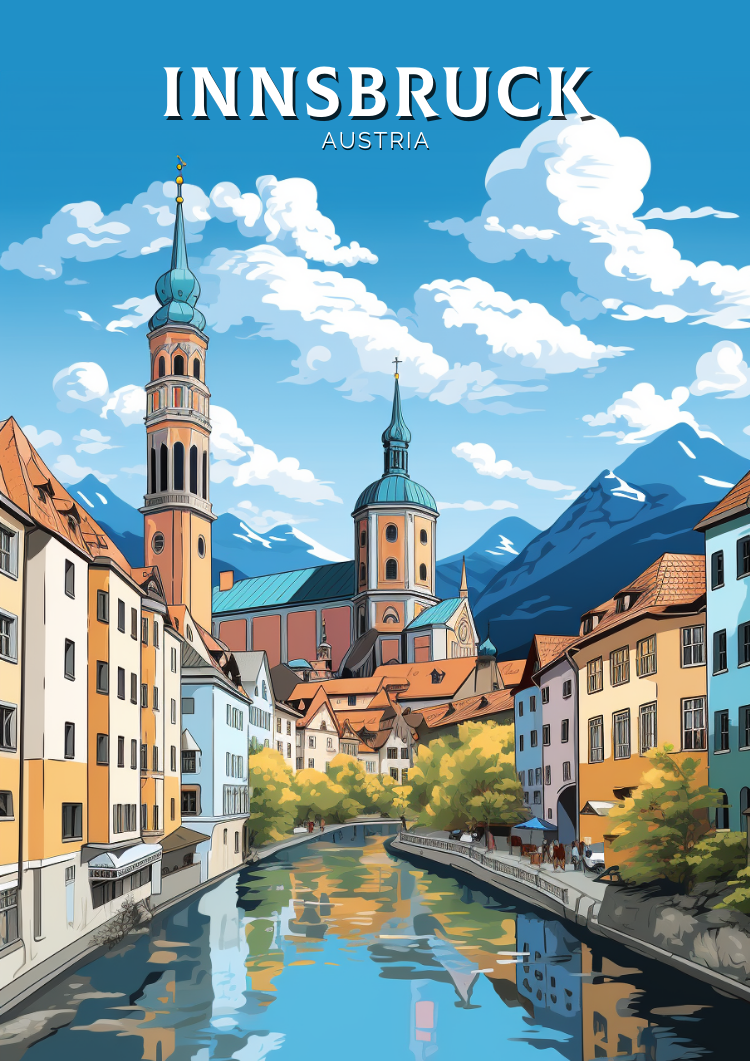 Europe INNSBRUCK TRAVEL POSTER - AUSTRIA ARTWORK
