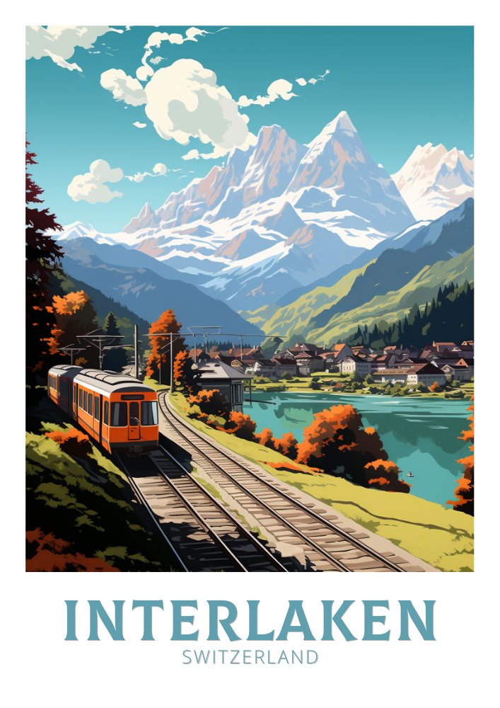 Europe INTERLAKEN TRAVEL PRINT - SWITZERLAND ARTWORK