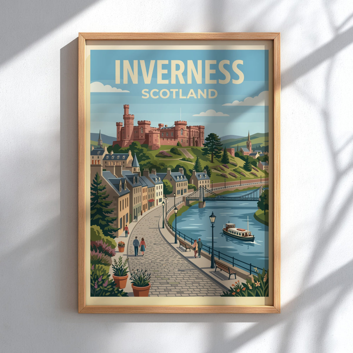 Poster of Inverness Scotland with a historic castle above a blue river scene