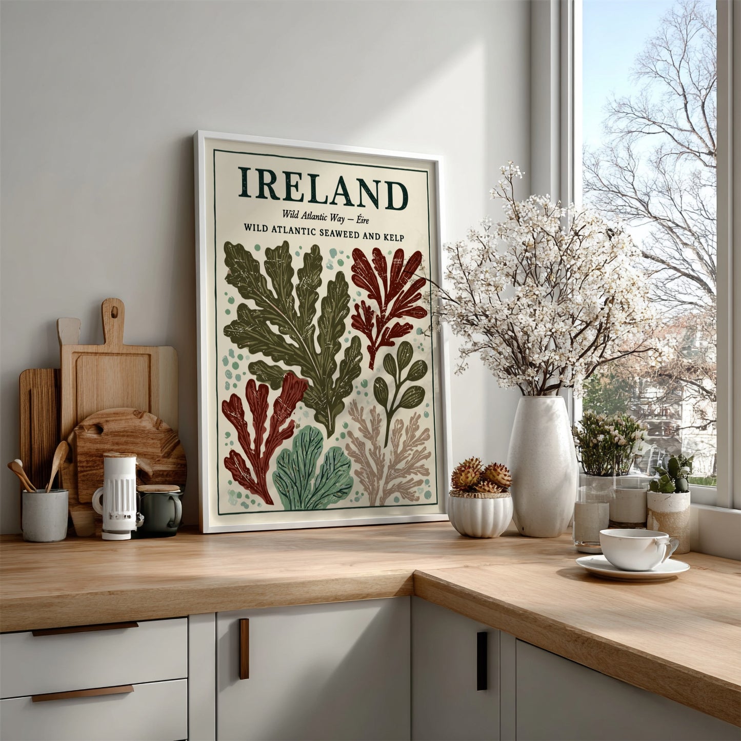 Kitchen poster featuring seaweed illustrations in earthy tones, perfect for coastal decor