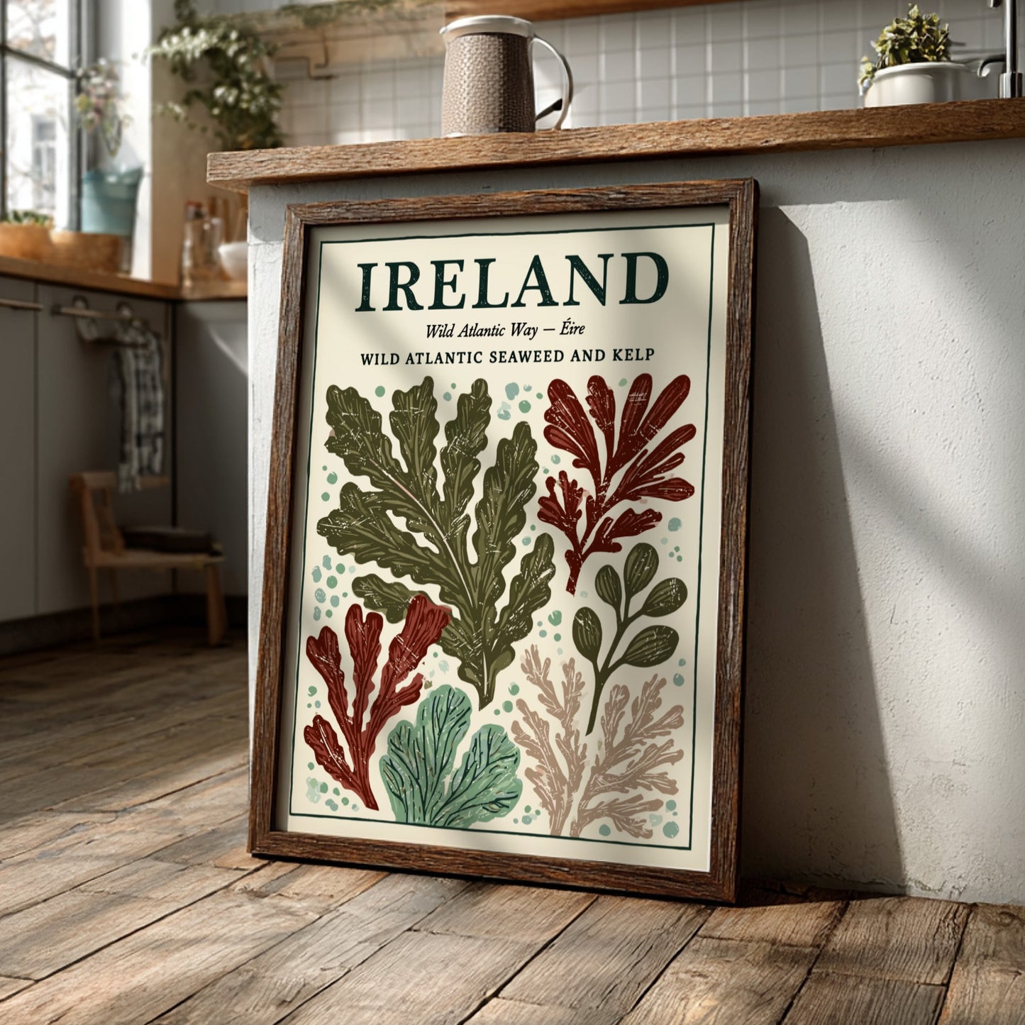 Kitchen poster featuring seaweed illustrations in earthy tones, perfect for coastal decor