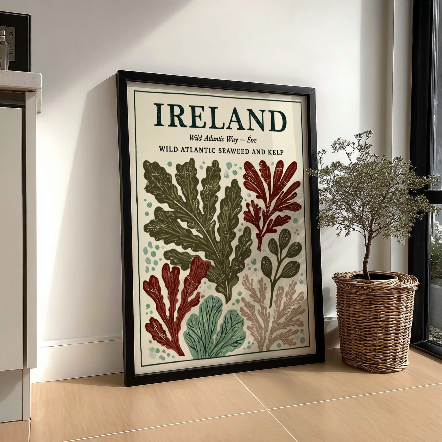 Kitchen poster featuring seaweed illustrations in earthy tones, perfect for coastal decor
