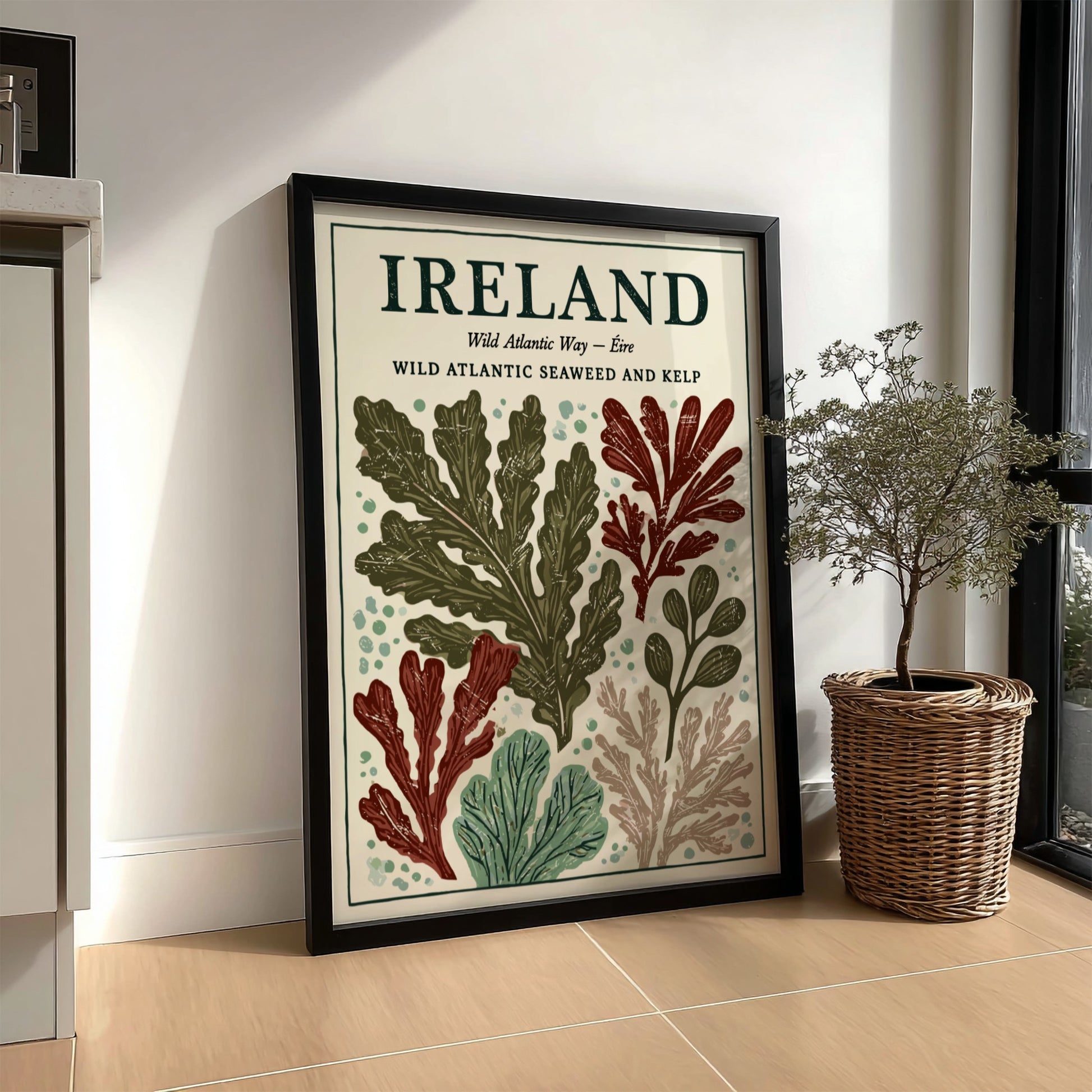 Kitchen poster featuring seaweed illustrations in earthy tones, perfect for coastal decor