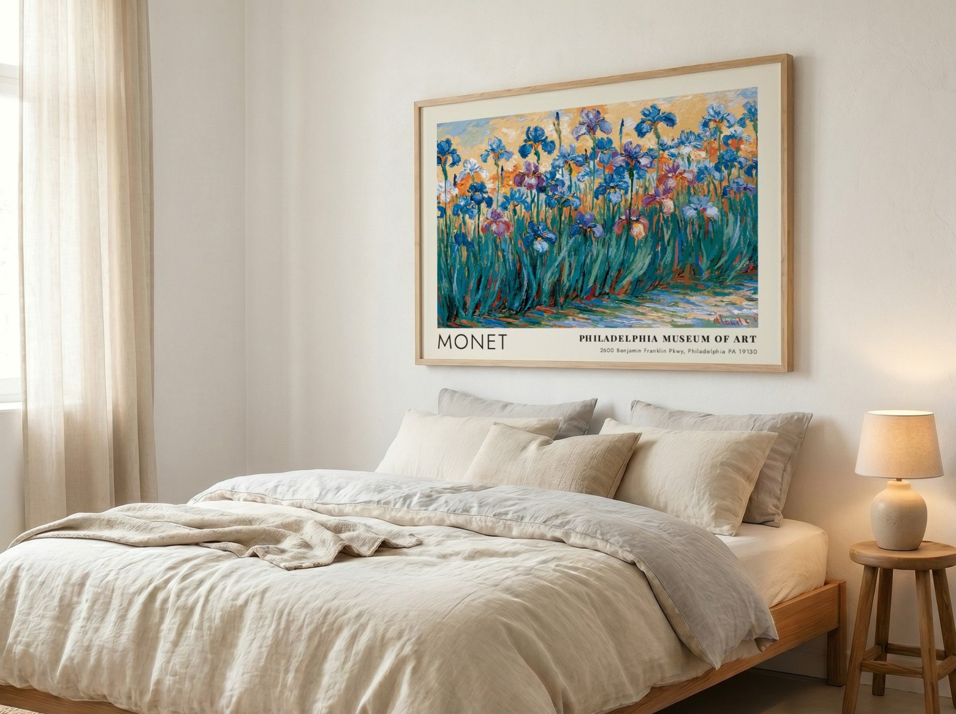 Iris Sauvages wall art print featuring vibrant irises in blue and purple tones by Monet