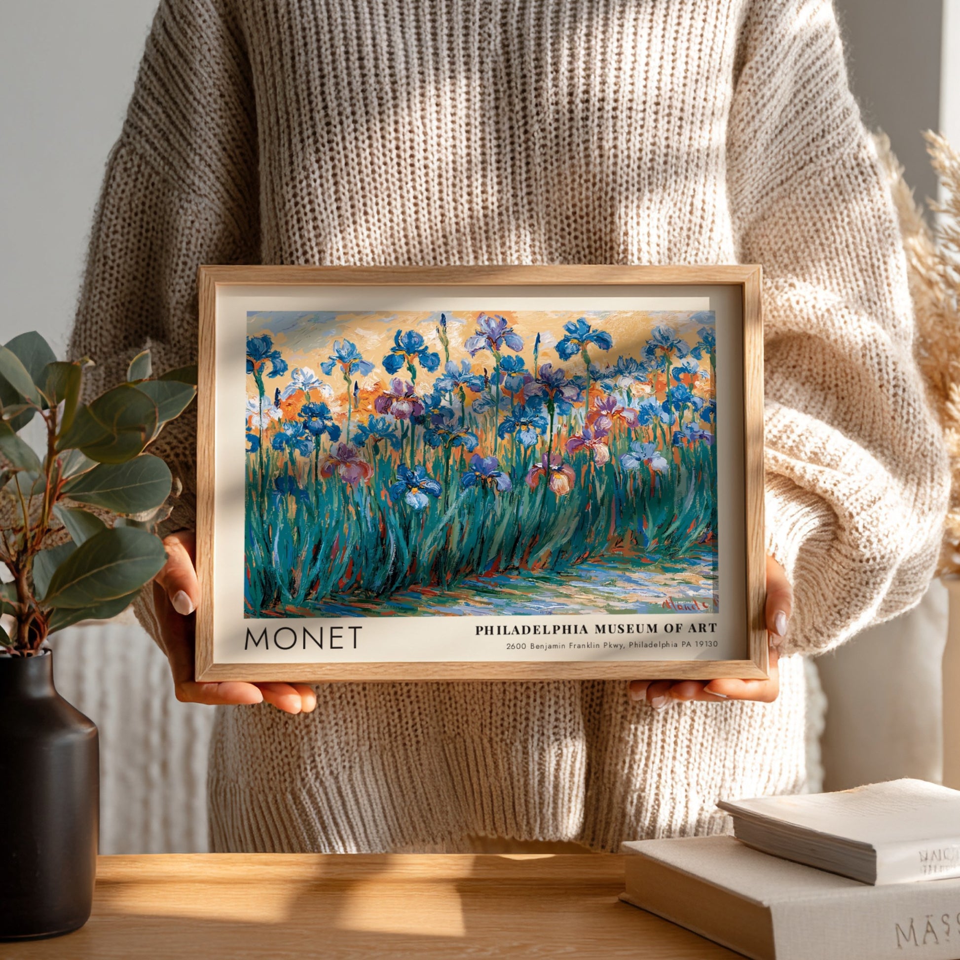 Iris Sauvages wall art print featuring vibrant irises in blue and purple tones by Monet