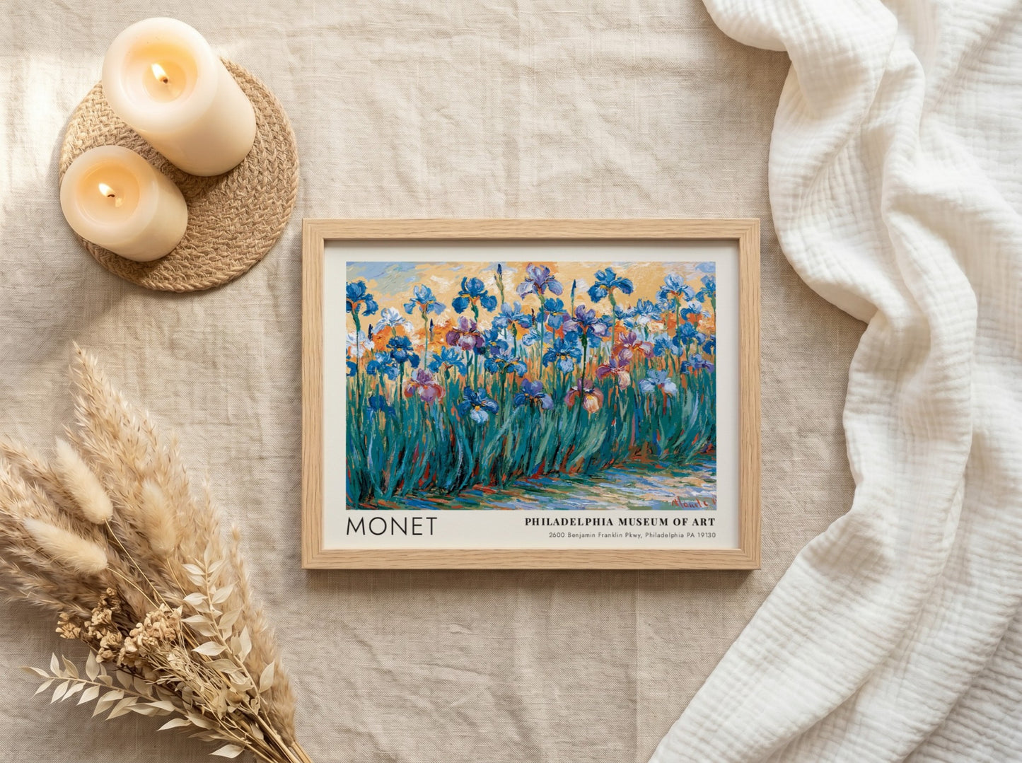 Iris Sauvages wall art print featuring vibrant irises in blue and purple tones by Monet