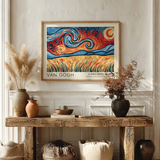 Irises poster by Van Gogh featuring vibrant purples and greens in a landscape style