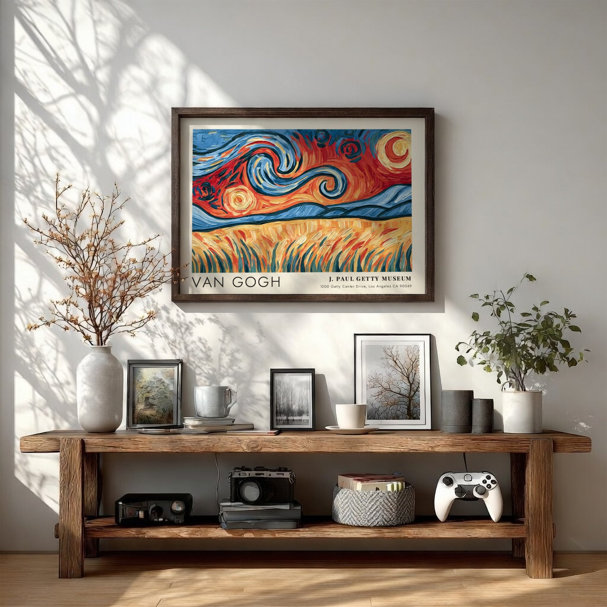 Irises poster by Van Gogh featuring vibrant purples and greens in a landscape style
