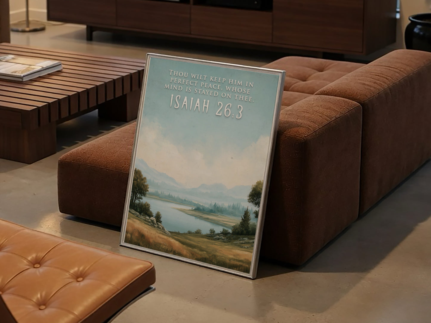 Poster featuring a serene lake landscape with the quote Thou wilt keep him in perfect peace.
