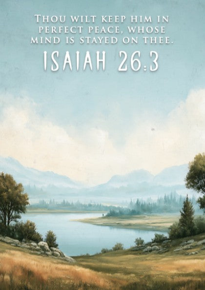 Poster featuring a serene lake landscape with the quote Thou wilt keep him in perfect peace.