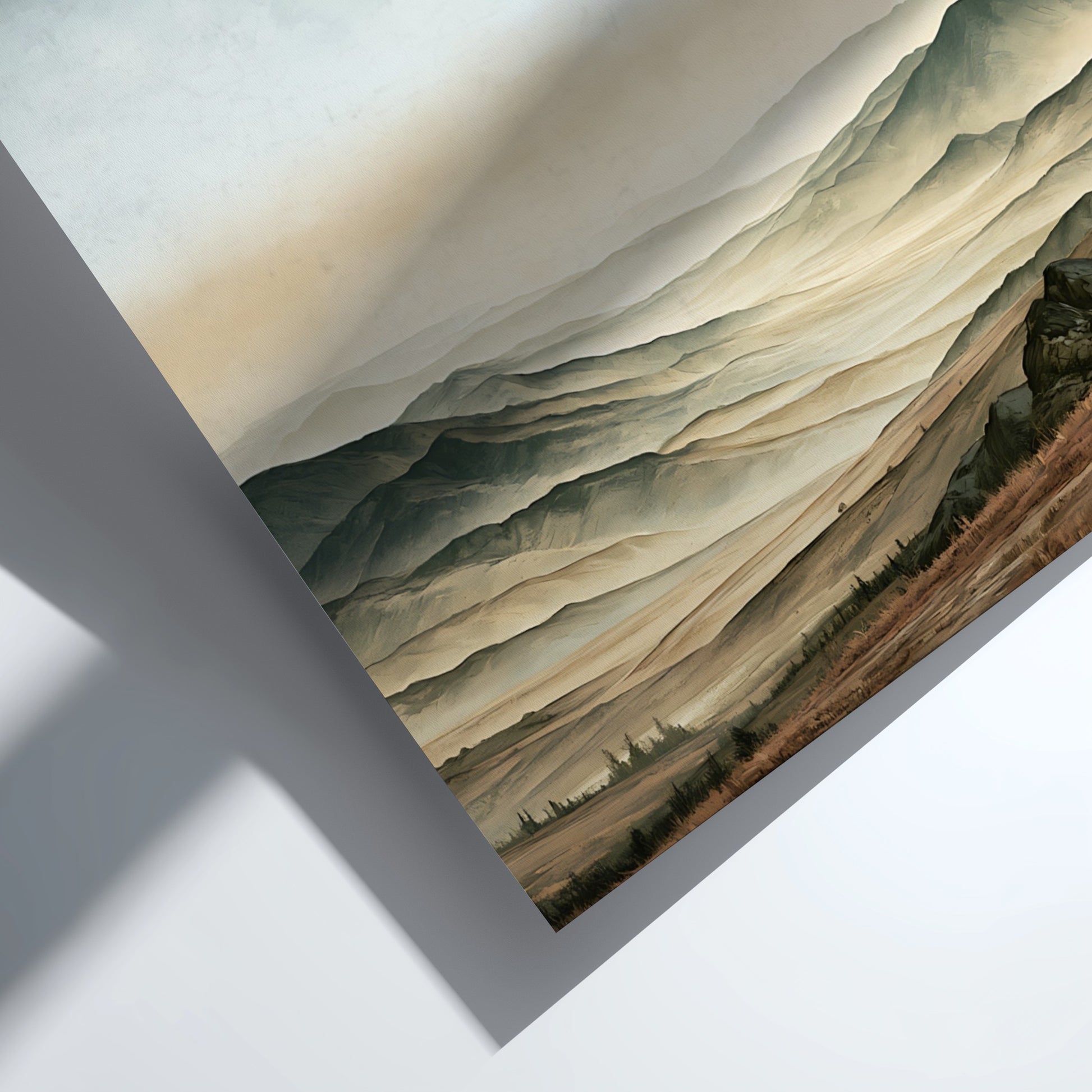 Poster of a misty mountain range with the bible verse Isaiah 43:2 displayed
