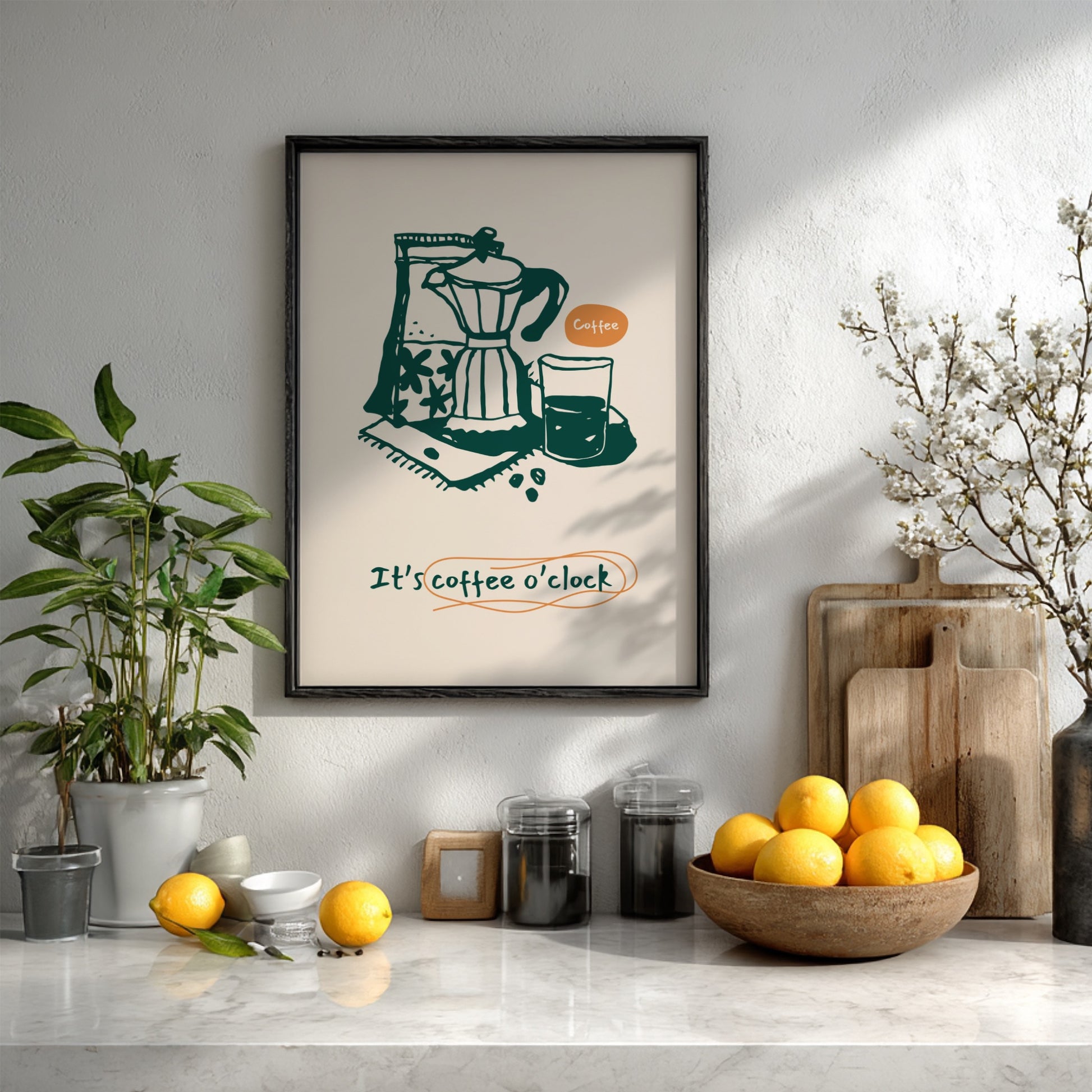 It's Coffee O'Clock Poster - Funny Coffee Time Wall Art Print