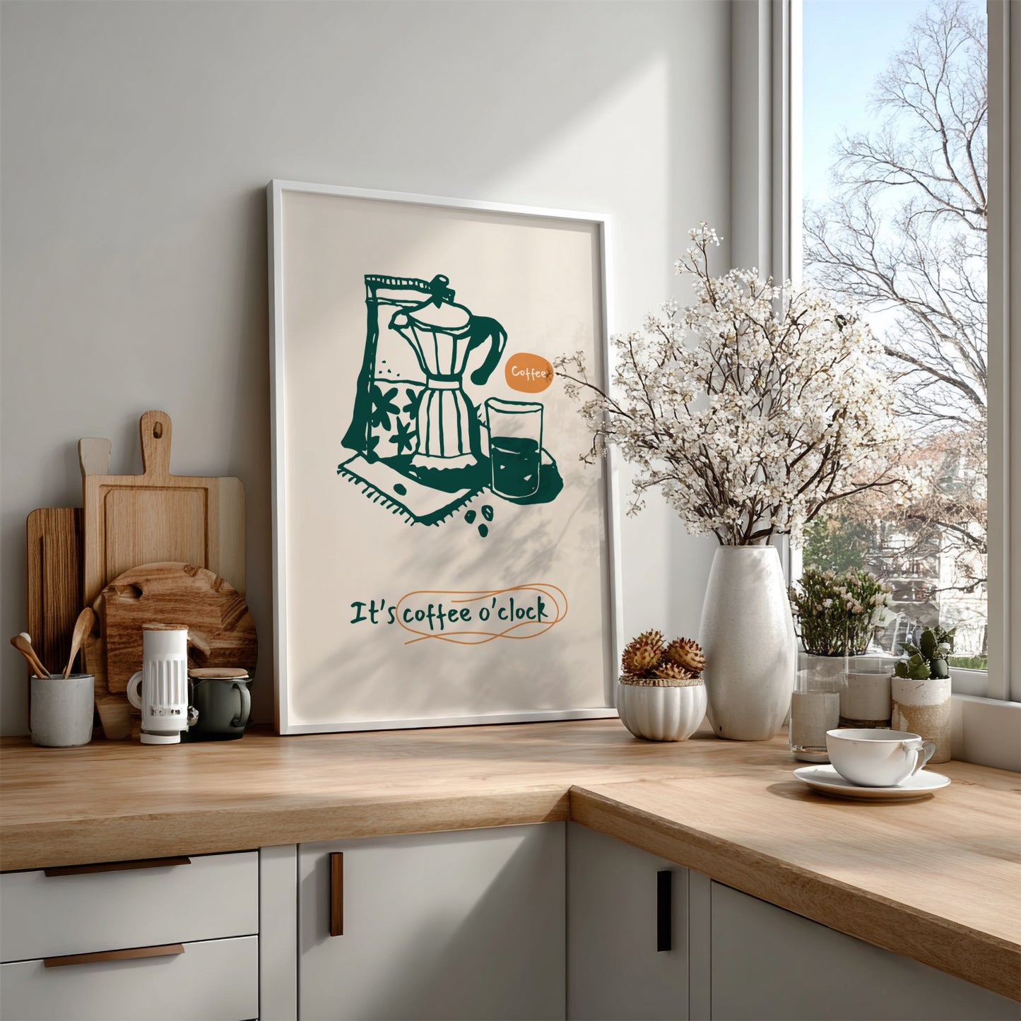 It's Coffee O'Clock Poster - Funny Coffee Time Wall Art Print