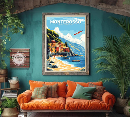 Monterosso Poster, Cinque terre Poster, la spezia Poster, Italian riviera, beach poster, european coast