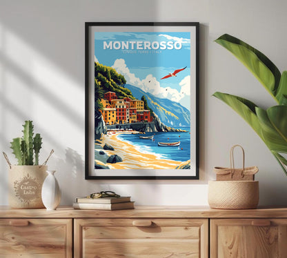 Monterosso Poster, Cinque terre Poster, la spezia Poster, Italian riviera, beach poster, european coast