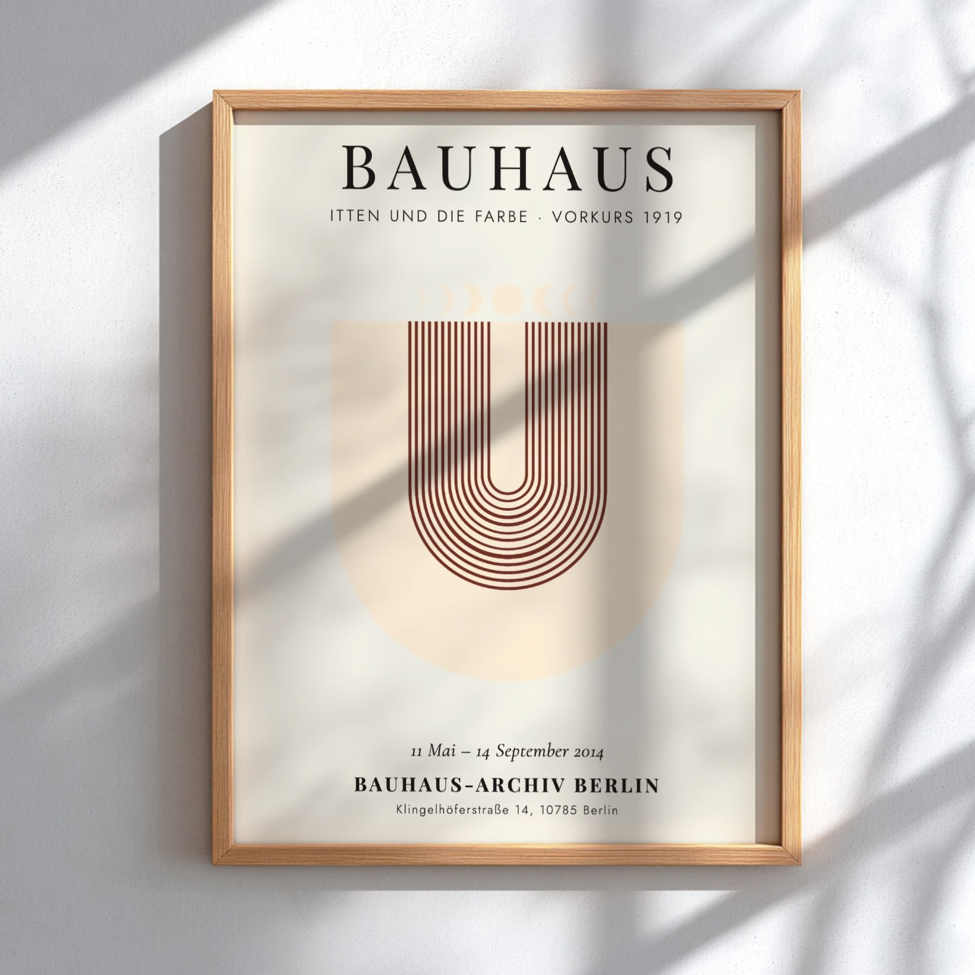 Bauhaus poster featuring geometric shapes and warm colors, inspired by Itten's color theory.