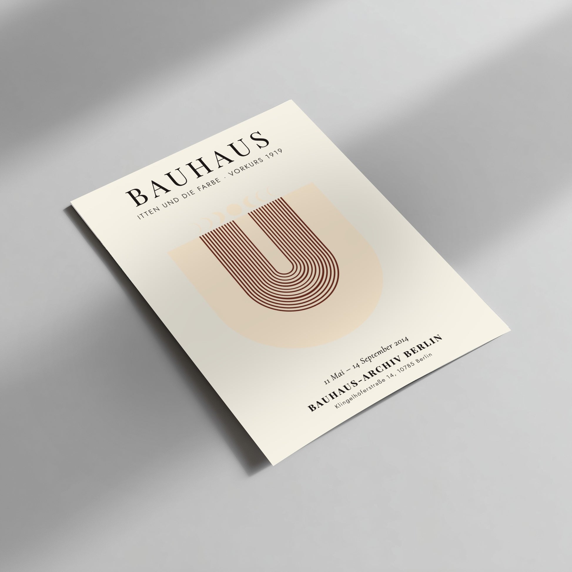 Bauhaus poster featuring geometric shapes and warm colors, inspired by Itten's color theory.