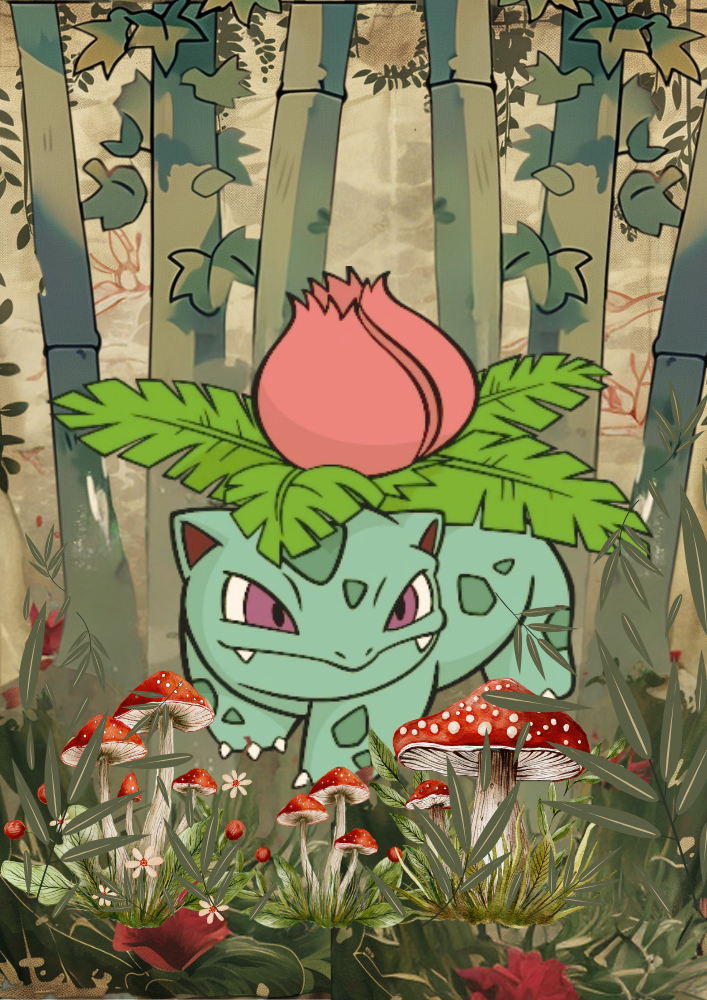 Ivysaur Poster: Japanese Tapestry Style Pokemon Anime Poster, Ivysaur Artwork