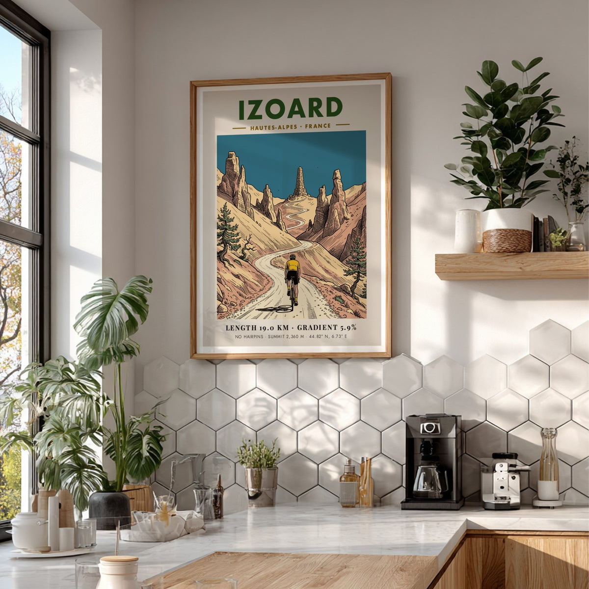 Cycling poster showing a rider climbing the Izoard mountain road in the French Alps