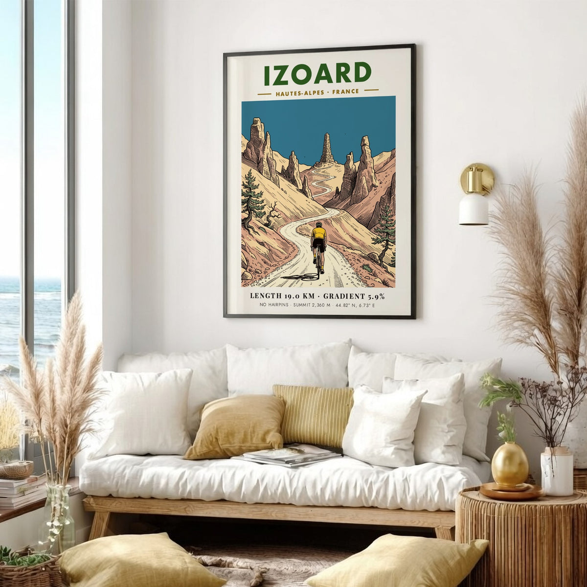 Cycling poster showing a rider climbing the Izoard mountain road in the French Alps