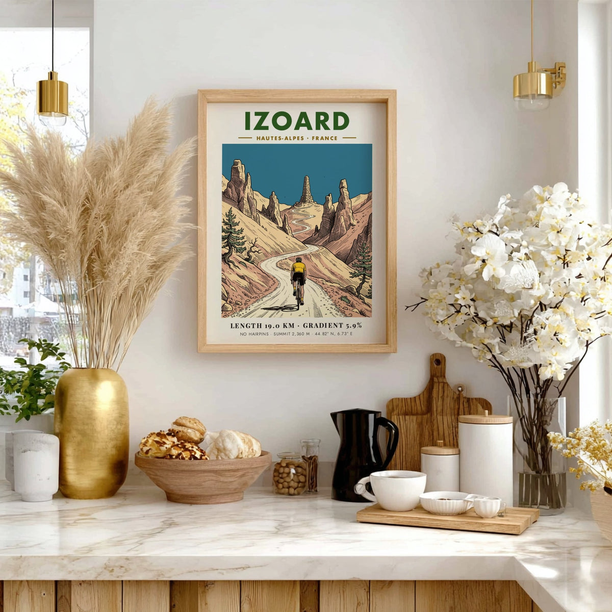 Cycling poster showing a rider climbing the Izoard mountain road in the French Alps