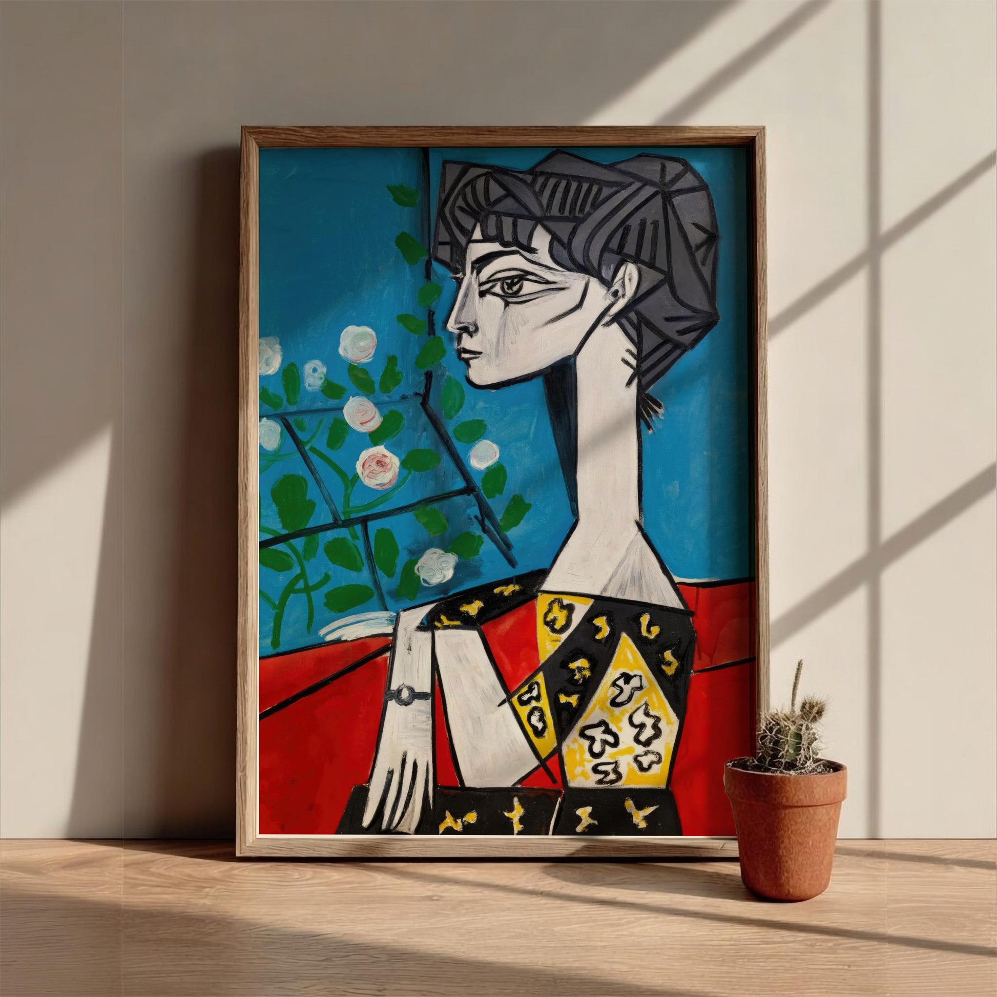 Jacqueline with Flowers - Modern Minimalist Picasso-Inspired Wall Art