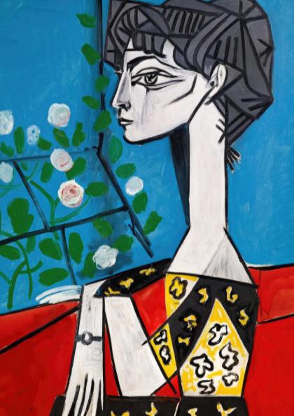 Jacqueline with Flowers - Modern Minimalist Picasso-Inspired Wall Art