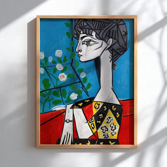Jacqueline with Flowers - Modern Minimalist Picasso-Inspired Wall Art