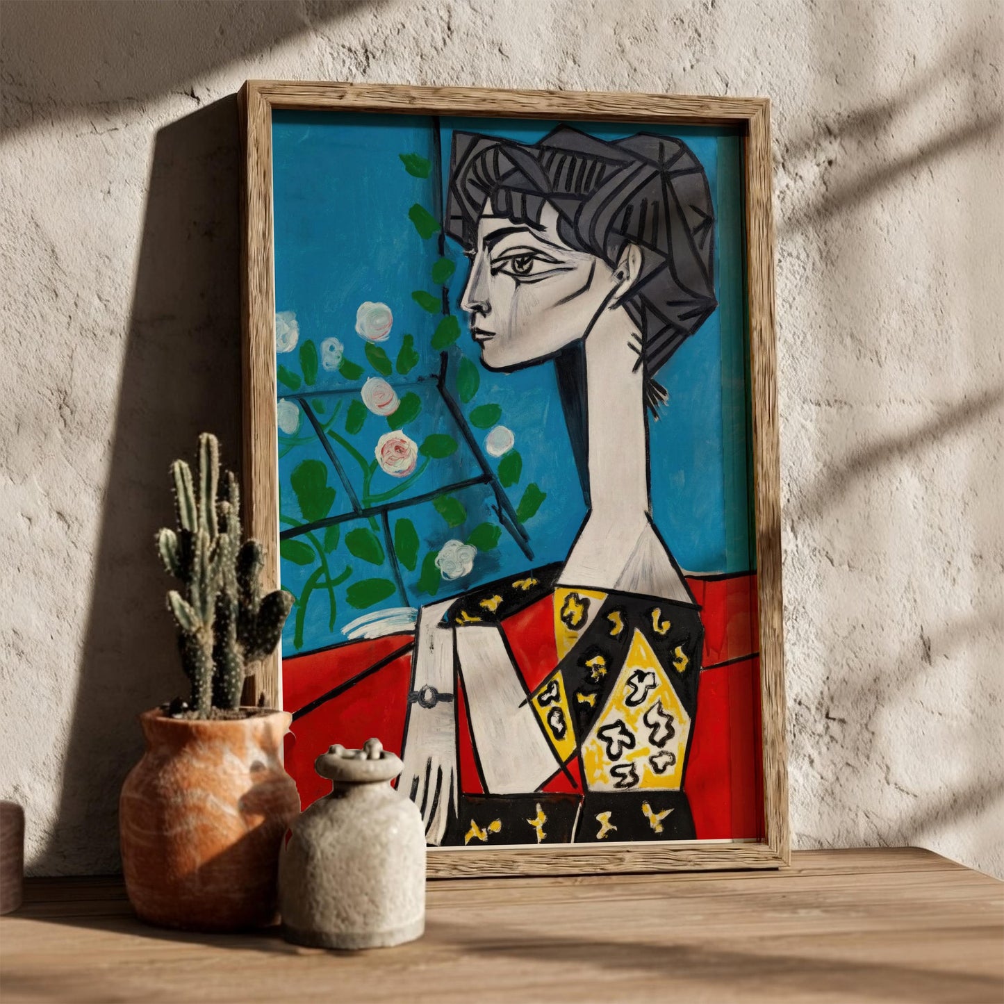 Jacqueline with Flowers - Modern Minimalist Picasso-Inspired Wall Art