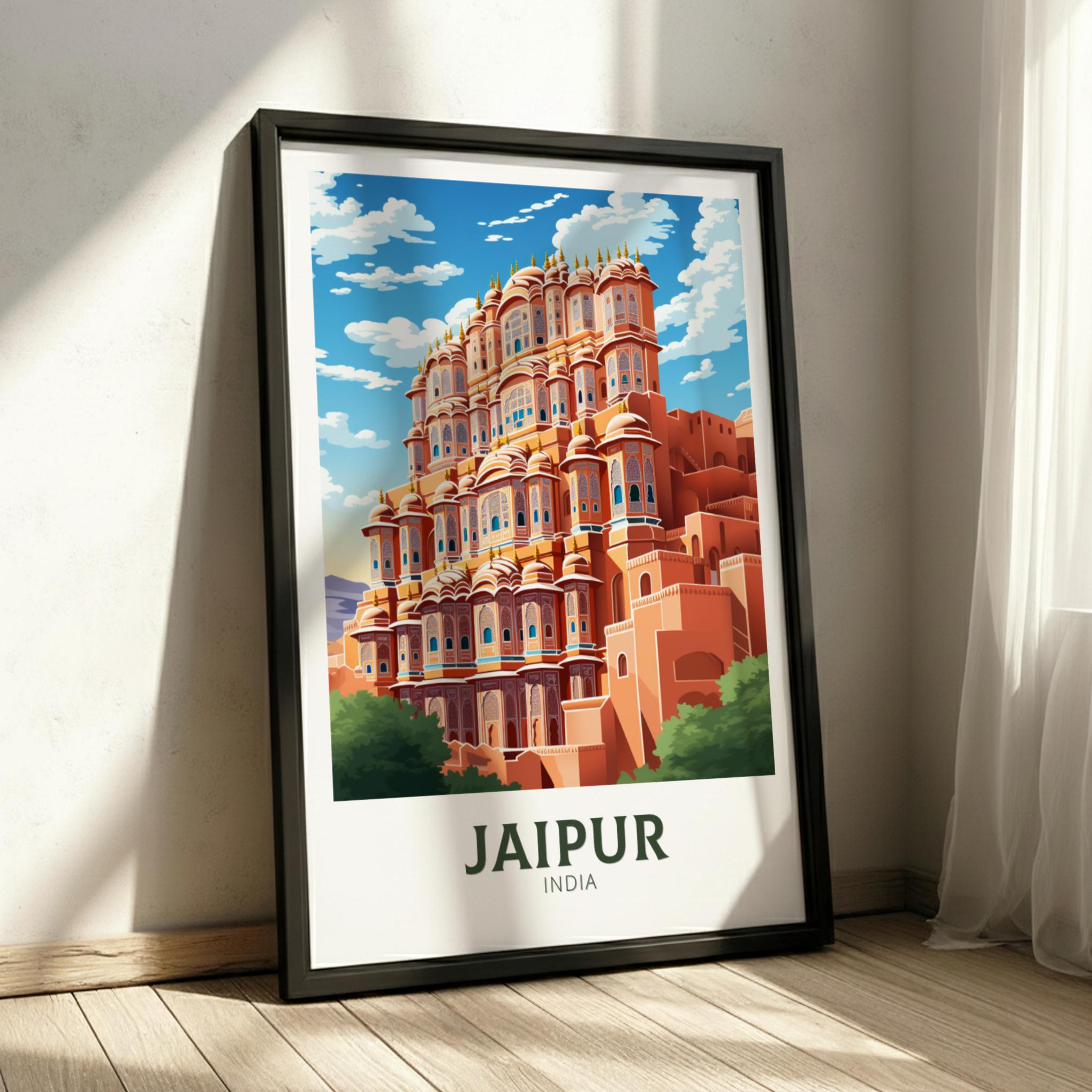 Asian JAIPUR TRAVEL POSTER - RETRO INDIA DESIGN