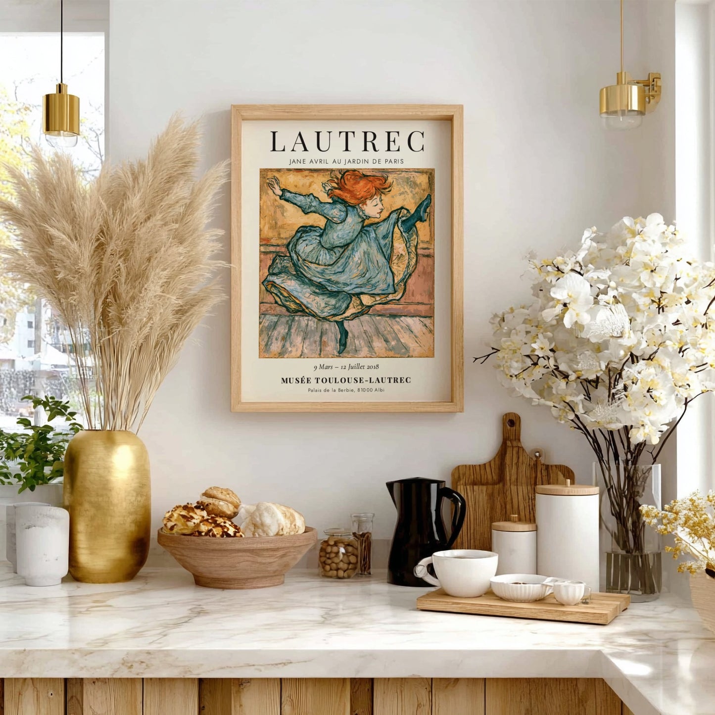 Toulouse-Lautrec poster featuring Jane Avril dancing in vibrant colors